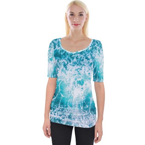 Tropical Blue Ocean Wave Wide Neckline Tee by Jack14