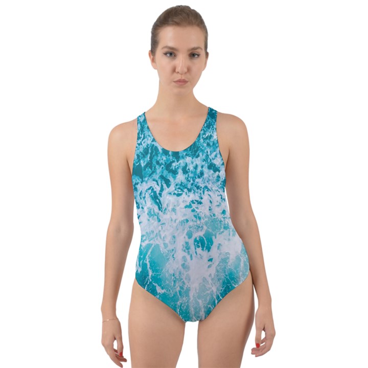 Tropical Blue Ocean Wave Cut-Out Back One Piece Swimsuit