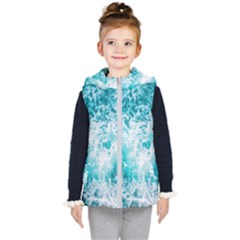 Tropical Blue Ocean Wave Kids  Hooded Puffer Vest by Jack14