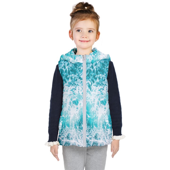 Tropical Blue Ocean Wave Kids  Hooded Puffer Vest