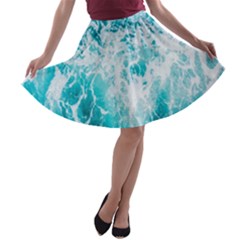 Tropical Blue Ocean Wave A-line Skater Skirt