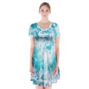 Tropical Blue Ocean Wave Short Sleeve V-neck Flare Dress View1