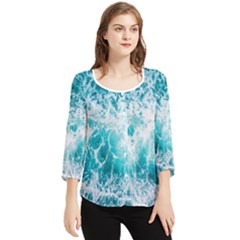 Tropical Blue Ocean Wave Chiffon Quarter Sleeve Blouse by Jack14