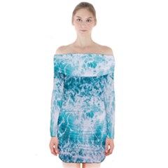 Tropical Blue Ocean Wave Long Sleeve Off Shoulder Dress by Jack14