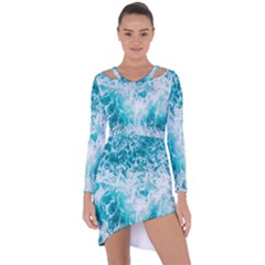 Tropical Blue Ocean Wave Asymmetric Cut-out Shift Dress by Jack14