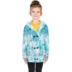 Tropical Blue Ocean Wave Kids  Double Breasted Button Coat