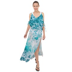 Tropical Blue Ocean Wave Maxi Chiffon Cover Up Dress