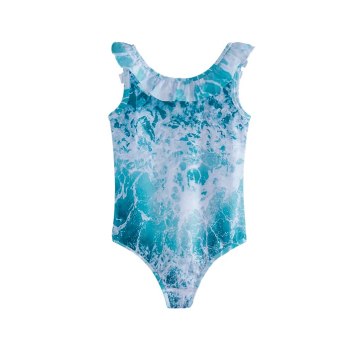 Tropical Blue Ocean Wave Kids  Frill Swimsuit