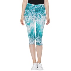 Tropical Blue Ocean Wave Inside Out Lightweight Velour Capri Leggings  by Jack14