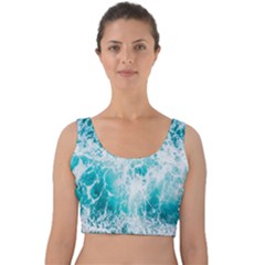 Tropical Blue Ocean Wave Velvet Crop Top by Jack14