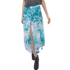 Tropical Blue Ocean Wave Velour Split Maxi Skirt by Jack14