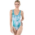 Tropical Blue Ocean Wave High Leg Strappy Swimsuit View1