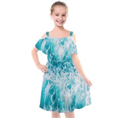 Tropical Blue Ocean Wave Kids  Cut Out Shoulders Chiffon Dress by Jack14