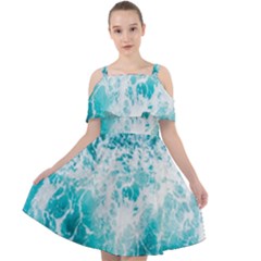 Tropical Blue Ocean Wave Cut Out Shoulders Chiffon Dress by Jack14