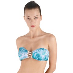 Tropical Blue Ocean Wave Twist Bandeau Bikini Top by Jack14