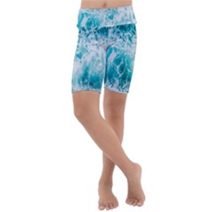 Tropical Blue Ocean Wave Kids  Lightweight Velour Cropped Yoga Leggings by Jack14