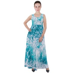 Tropical Blue Ocean Wave Empire Waist Velour Maxi Dress by Jack14