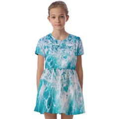 Tropical Blue Ocean Wave Kids  Short Sleeve Pinafore Style Dress by Jack14