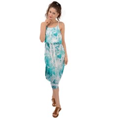 Tropical Blue Ocean Wave Waist Tie Cover Up Chiffon Dress by Jack14