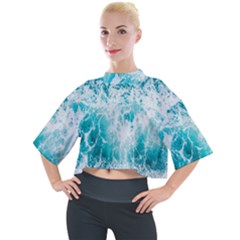 Tropical Blue Ocean Wave Mock Neck Tee by Jack14