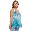 Tropical Blue Ocean Wave Casual Spaghetti Strap Chiffon Top View3