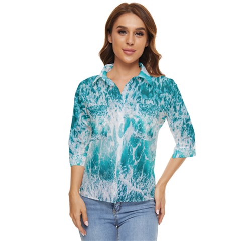 Tropical Blue Ocean Wave Women s Quarter Sleeve Pocket Shirt by Jack14