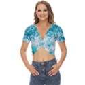 Tropical Blue Ocean Wave Twist Front Crop Top View1