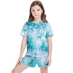 Tropical Blue Ocean Wave Kids  Tee And Sports Shorts Set by Jack14