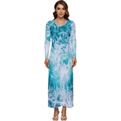 Tropical Blue Ocean Wave Long Sleeve Longline Maxi Dress by Jack14