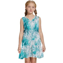 Tropical Blue Ocean Wave Kids  Sleeveless Tiered Mini Dress by Jack14