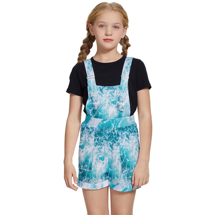 Tropical Blue Ocean Wave Kids  Short Overalls