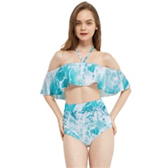 Tropical Blue Ocean Wave Halter Flowy Bikini Set  by Jack14