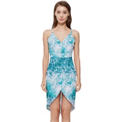 Tropical Blue Ocean Wave Wrap Frill Dress by Jack14