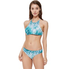 Tropical Blue Ocean Wave Banded Triangle Bikini Set