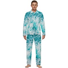 Tropical Blue Ocean Wave Men s Long Sleeve Velvet Pocket Pajamas Set by Jack14