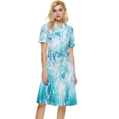 Tropical Blue Ocean Wave Button Top Knee Length Dress by Jack14