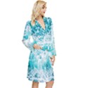 Tropical Blue Ocean Wave Long Sleeve Velvet Robe View3