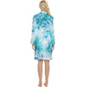 Tropical Blue Ocean Wave Long Sleeve Velvet Robe View4