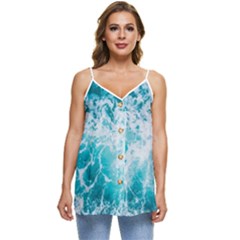 Tropical Blue Ocean Wave Casual Spaghetti Strap Chiffon Top by Jack14