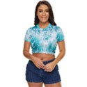 Tropical Blue Ocean Wave Side Button Cropped Tee View1