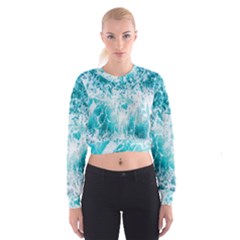 Tropical Blue Ocean Wave Cropped Sweatshirt by Jack14