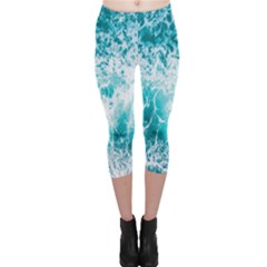 Tropical Blue Ocean Wave Capri Leggings  by Jack14