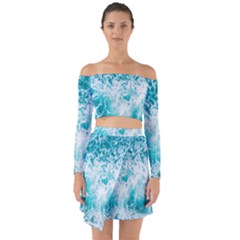 Tropical Blue Ocean Wave Off Shoulder Top With Skirt Set by Jack14