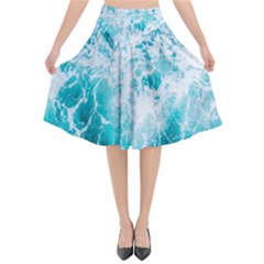 Tropical Blue Ocean Wave Flared Midi Skirt by Jack14