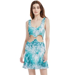 Tropical Blue Ocean Wave Velour Cutout Dress by Jack14