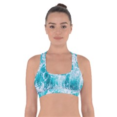 Tropical Blue Ocean Wave Cross Back Sports Bra by Jack14