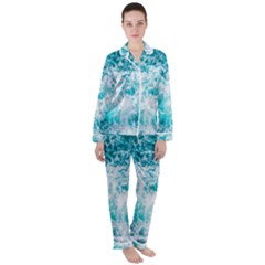 Tropical Blue Ocean Wave Women s Long Sleeve Satin Pajamas Set	 by Jack14