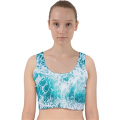 Tropical Blue Ocean Wave Velvet Racer Back Crop Top by Jack14