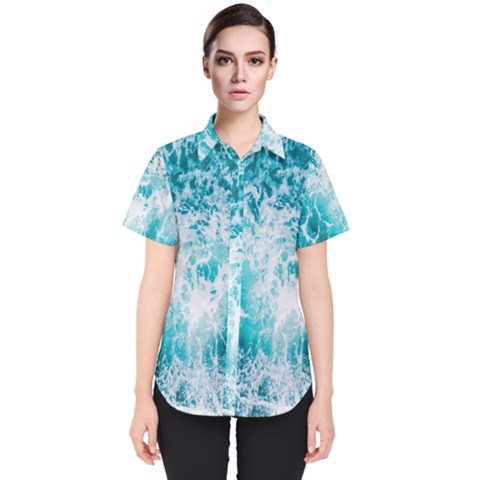 Tropical Blue Ocean Wave Women s Short Sleeve Shirt by Jack14