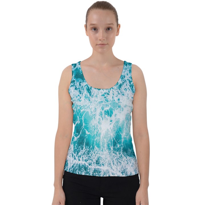 Tropical Blue Ocean Wave Velvet Tank Top